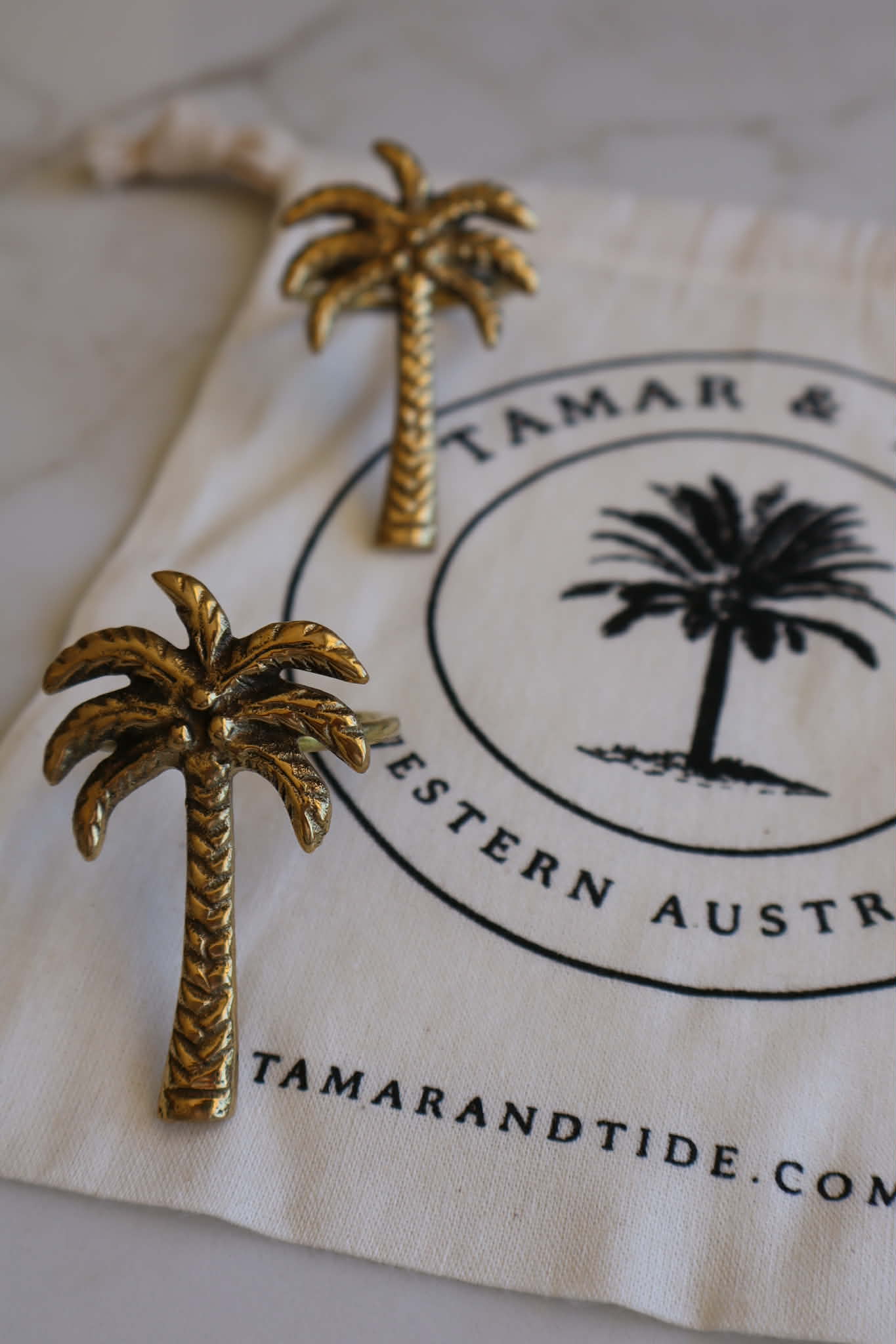 Brass Palm Tree Napkin Rings - Set of 2