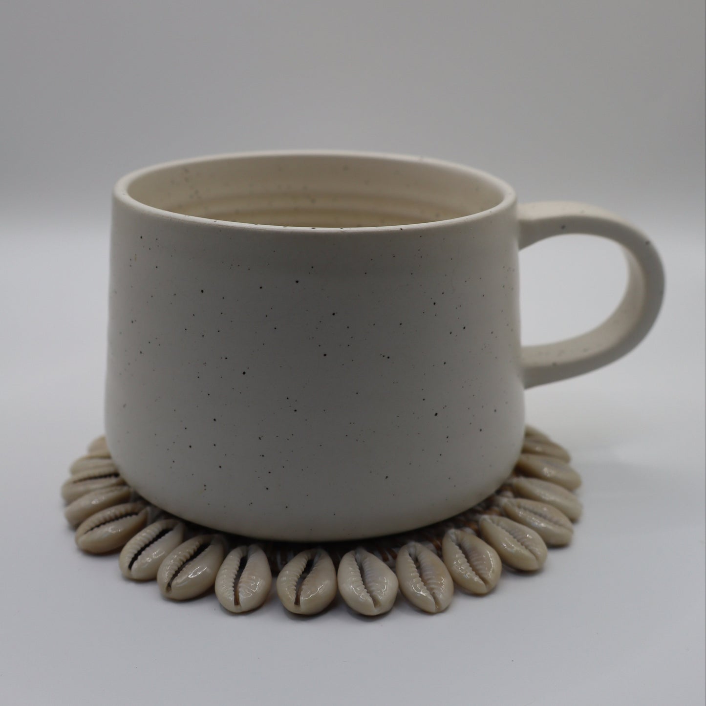Rattan and Cowrie Shell Coasters - Whitewashed