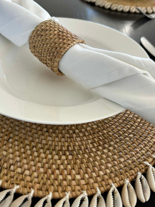 Rattan and Cowrie Shell Table Mats - Natural