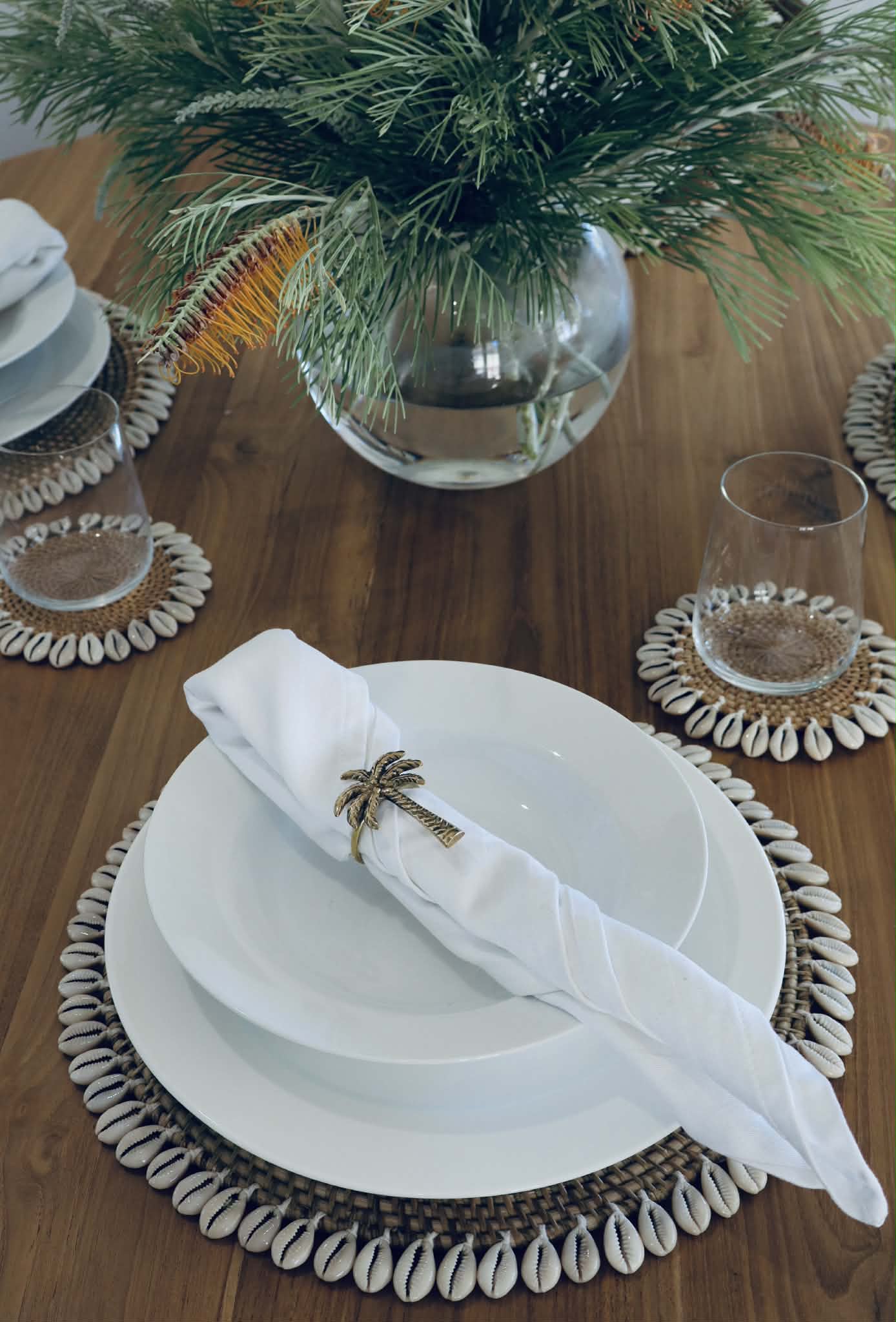 Rattan and Cowrie Shell Rattan Coasters - Natural
