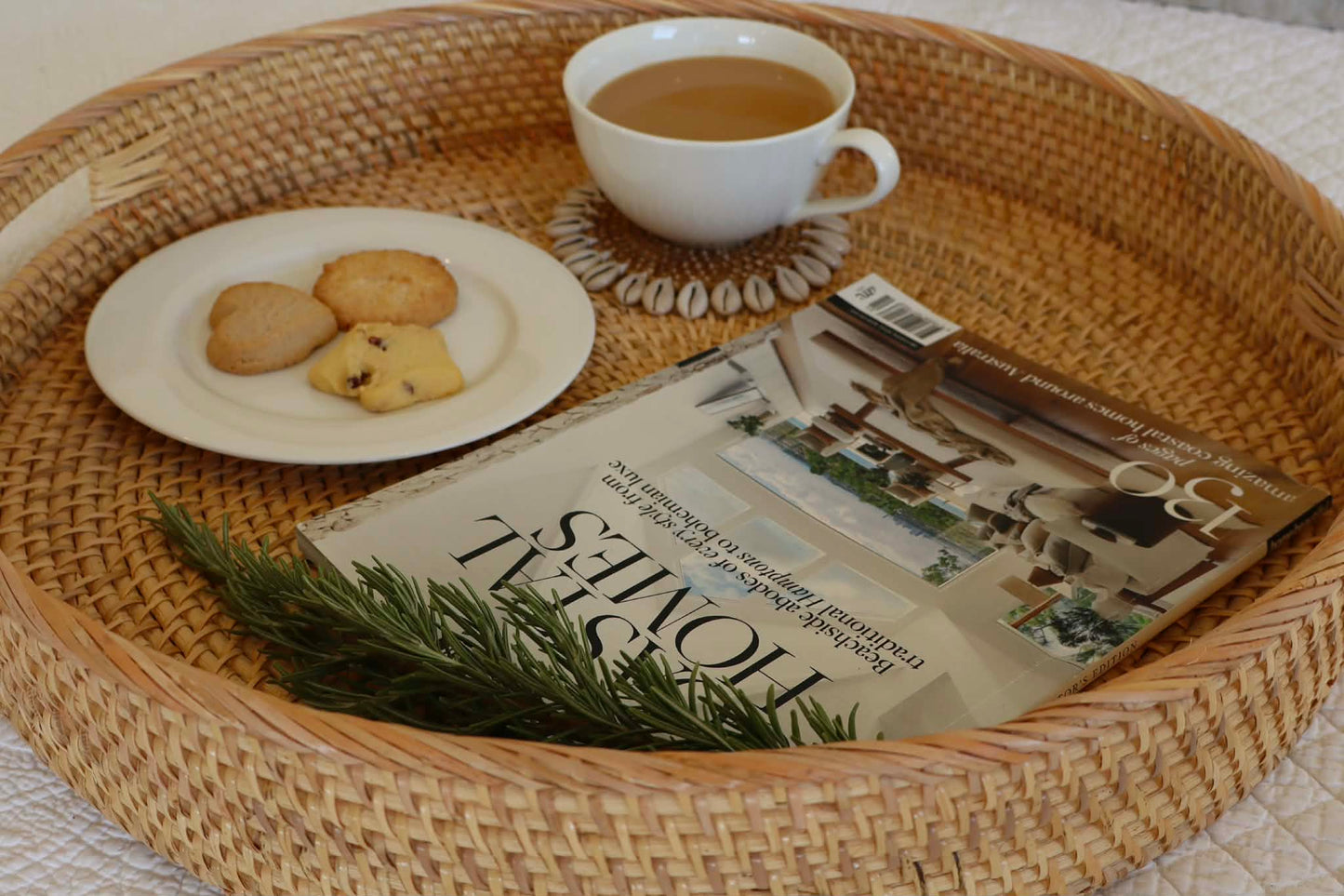 Rattan and Cowrie Shell Rattan Coasters - Natural