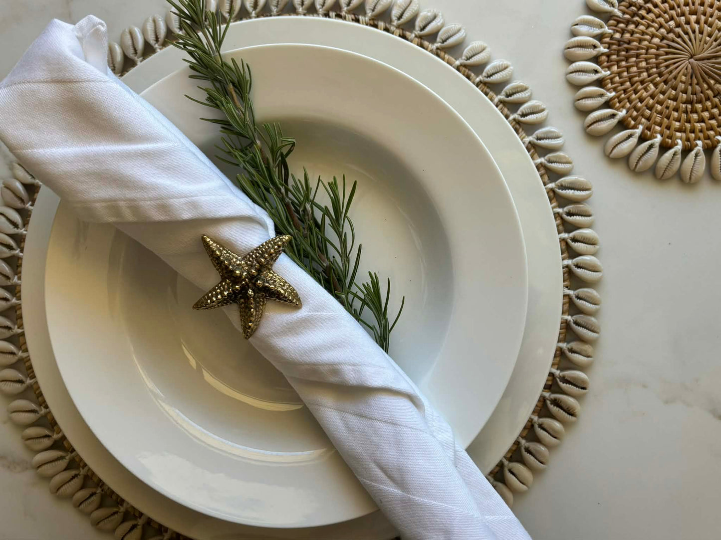 Rattan and Cowrie Shell Table Mats - Natural