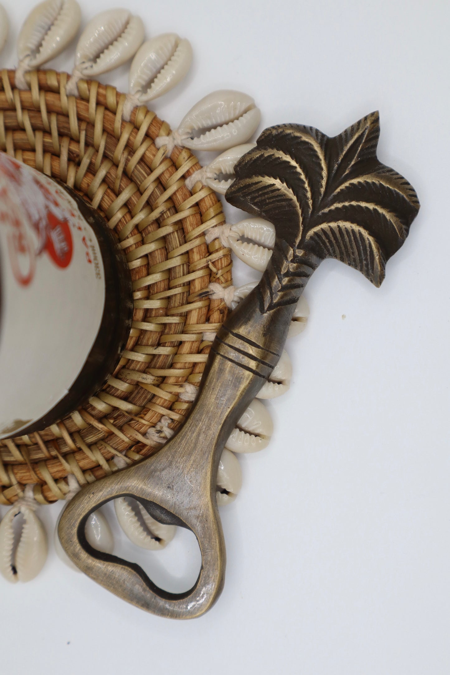 Rattan and Cowrie Shell Rattan Coasters - Natural