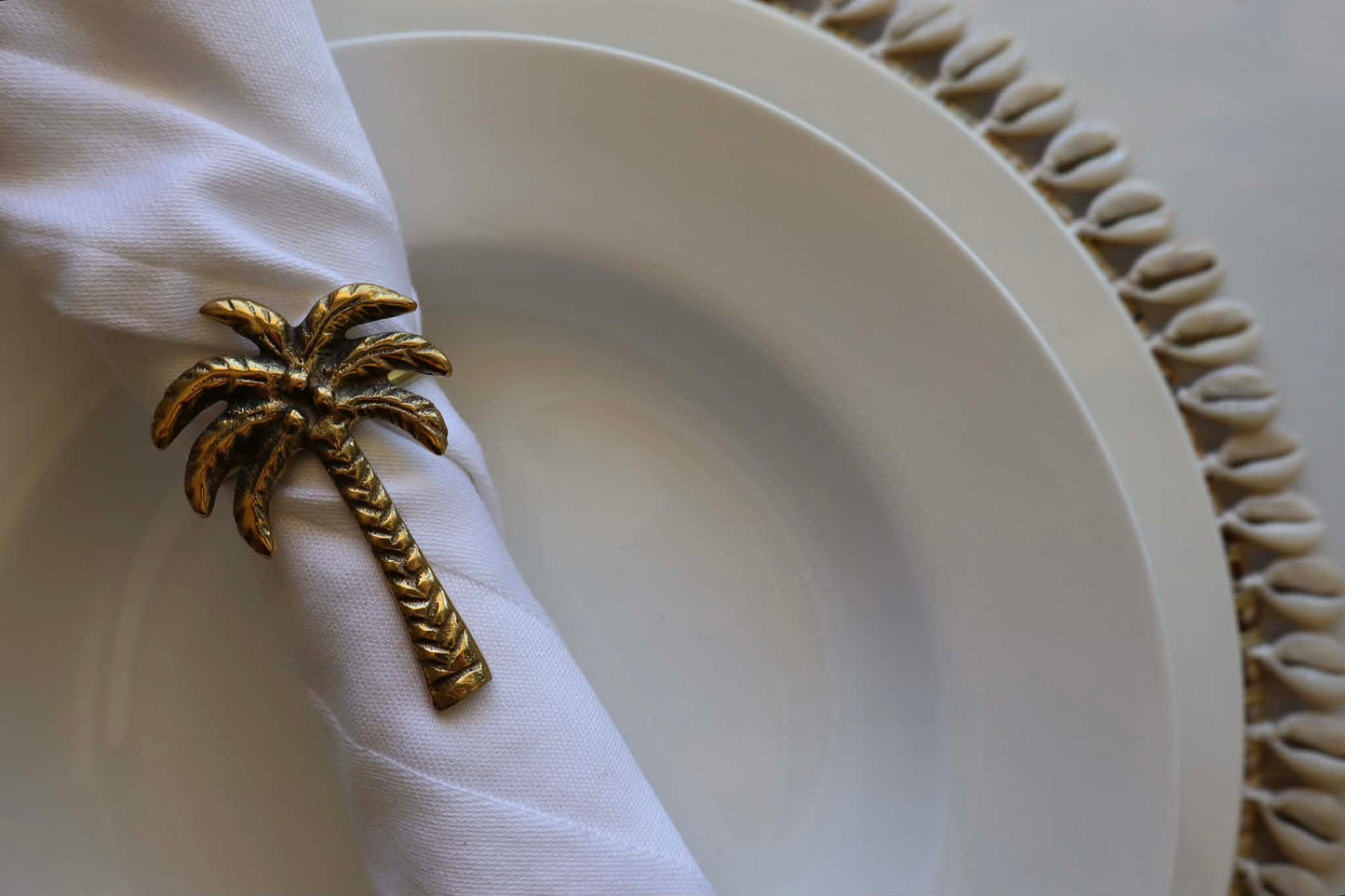 Brass Palm Tree Napkin Rings - Set of 2