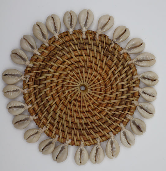Rattan and Cowrie Shell Rattan Coasters - Natural